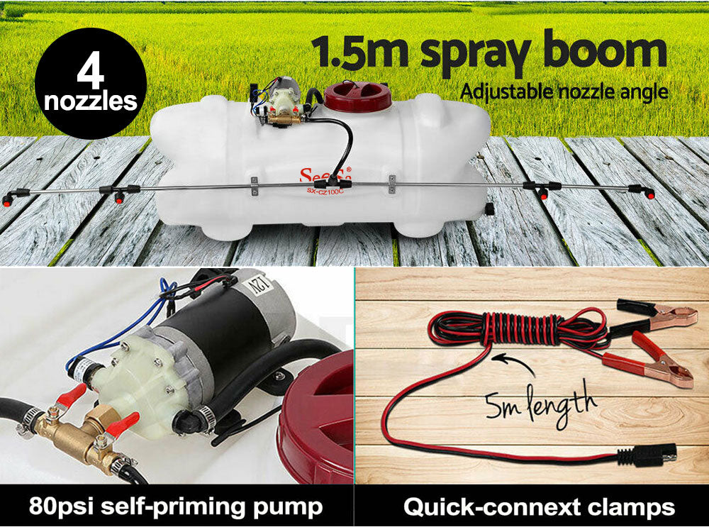 SEESA 100L ATV Spot Sprayer Weed Spray Garden Boom 12V Pump Tank Farm Chemical