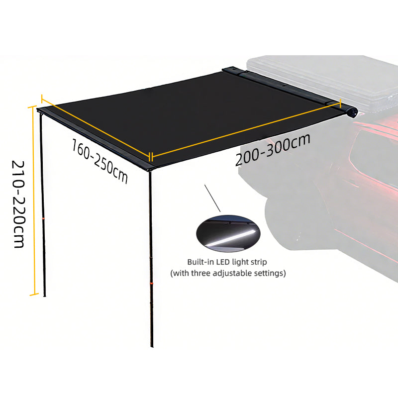 Car-side tent for outdoor camping, SUV side-mounted awning tent with aluminum alloy and black rainproof sunshade