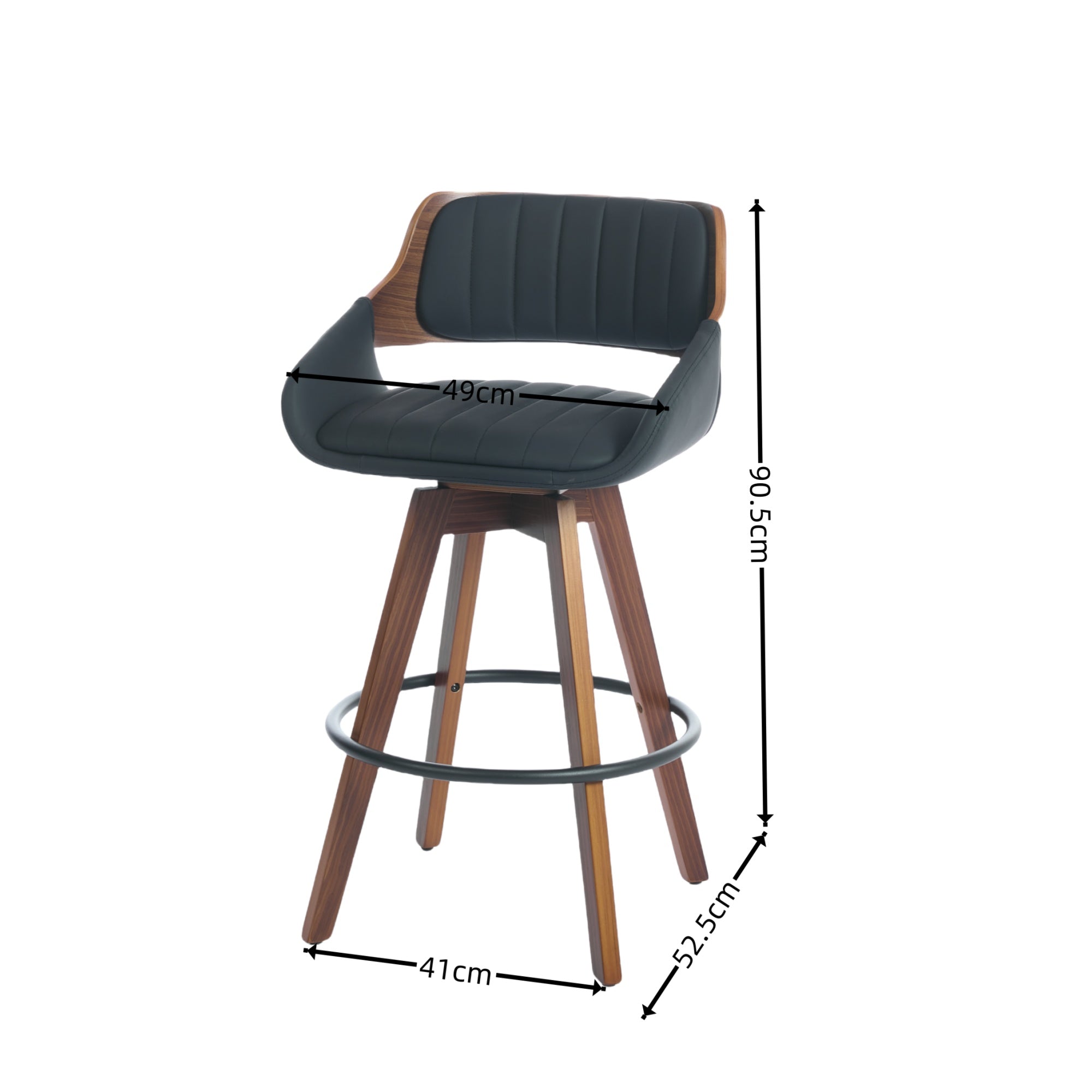 Counter Height Bar Stools Set of 2, Mid Century Modern Retro Bar Chairs, Swivel Barstools with Walnut Craft, Faux Leather Upholstered Counter Stool