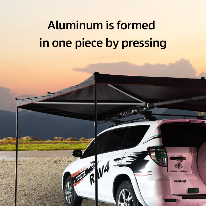 270 degree car side tent for sun and rain protection, aluminum alloy black rubber canopy on the side, SUV outdoor quick opening, side fan-shaped tent