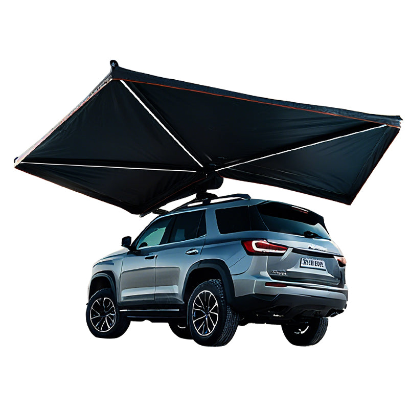 270 degree car side tent for sun and rain protection, aluminum alloy black rubber canopy on the side, SUV outdoor quick opening, side fan-shaped tent
