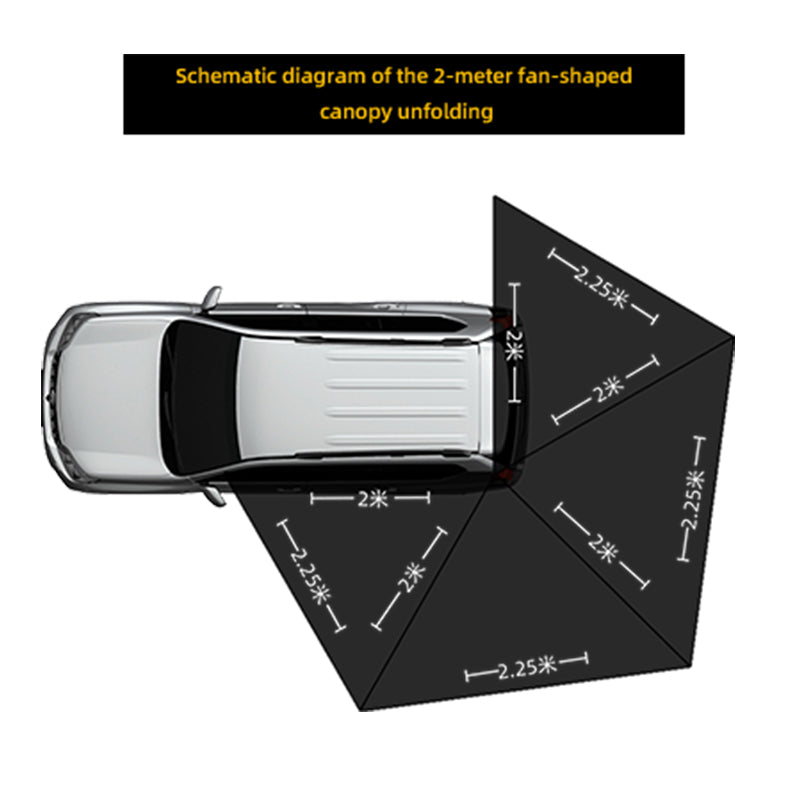 270 degree car side tent for sun and rain protection, aluminum alloy black rubber canopy on the side, SUV outdoor quick opening, side fan-shaped tent