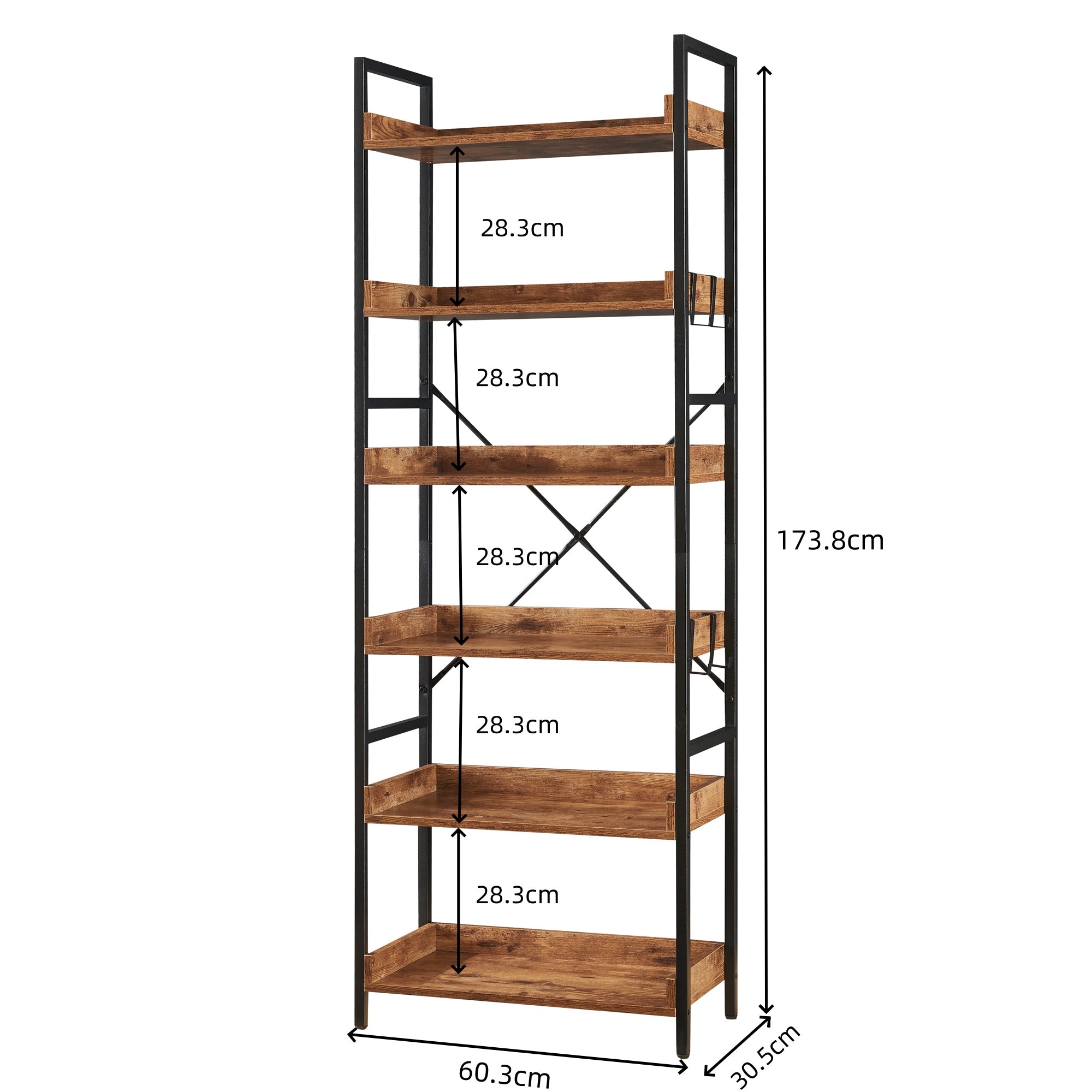 Tall Bookshelf Industrial Bookshelf, 6 Tier Bookcase, 6 Tier Open Display Storage Rack Shelves for Home, Rustic Brown