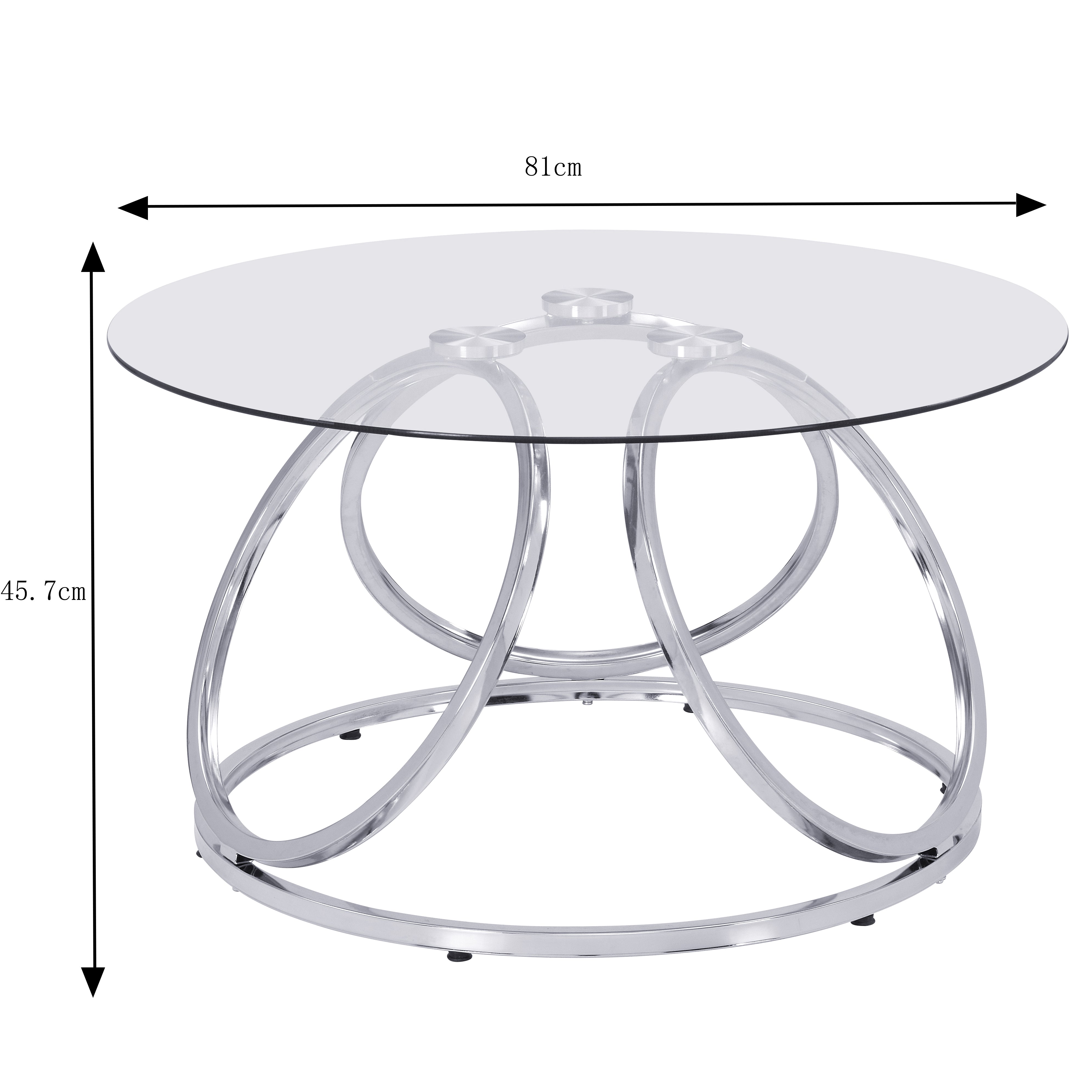 Tempered Glass Coffee Table, Round Coffee Table with Ring Metal Frame, Modern Circle Coffee for Living Room