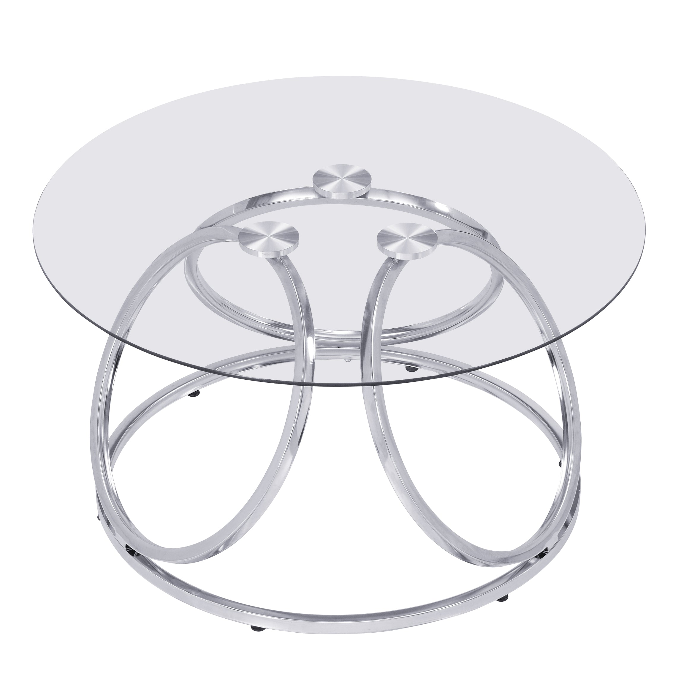 Tempered Glass Coffee Table, Round Coffee Table with Ring Metal Frame, Modern Circle Coffee for Living Room