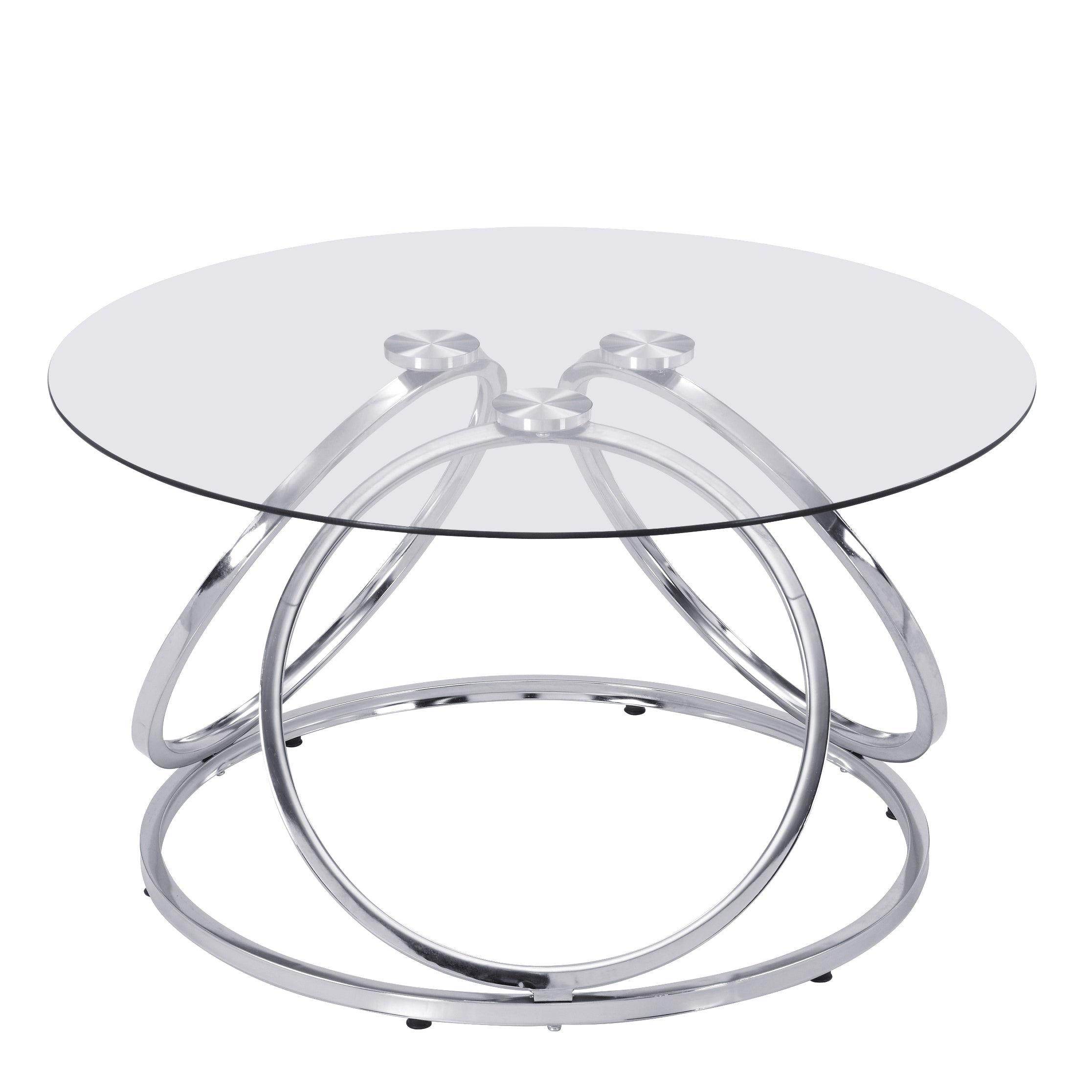 Tempered Glass Coffee Table, Round Coffee Table with Ring Metal Frame, Modern Circle Coffee for Living Room