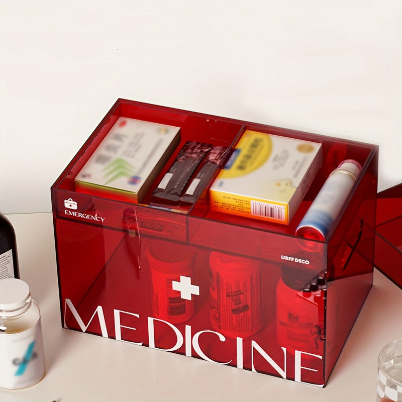 Acrylic family small medical kit, 2-layer grid with lid, medicine storage box, outdoor first aid supplies box,  bathroom medicine box
