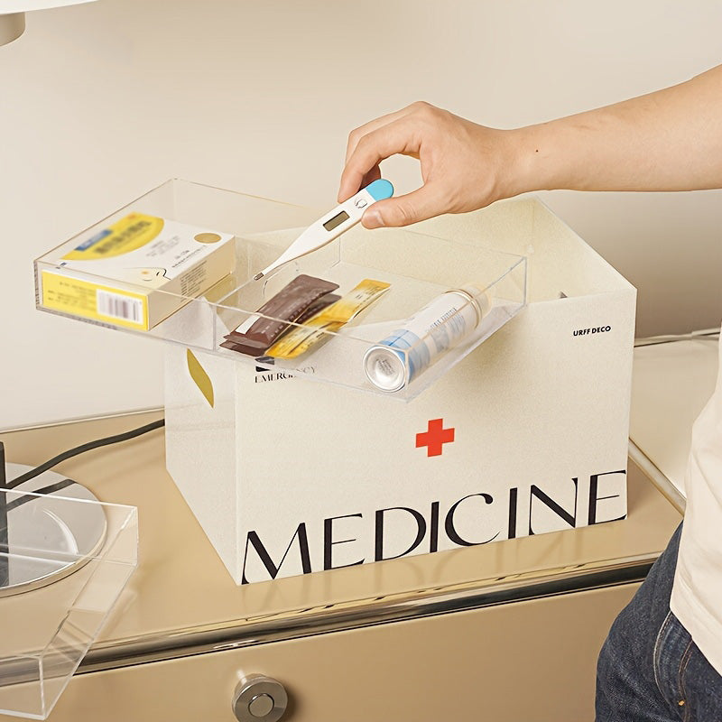 Acrylic family small medical kit, 2-layer grid with lid, medicine storage box, outdoor first aid supplies box,  bathroom medicine box