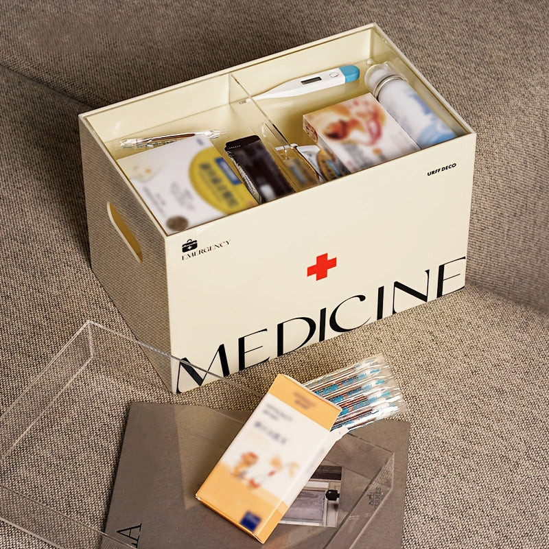 Acrylic family small medical kit, 2-layer grid with lid, medicine storage box, outdoor first aid supplies box,  bathroom medicine box