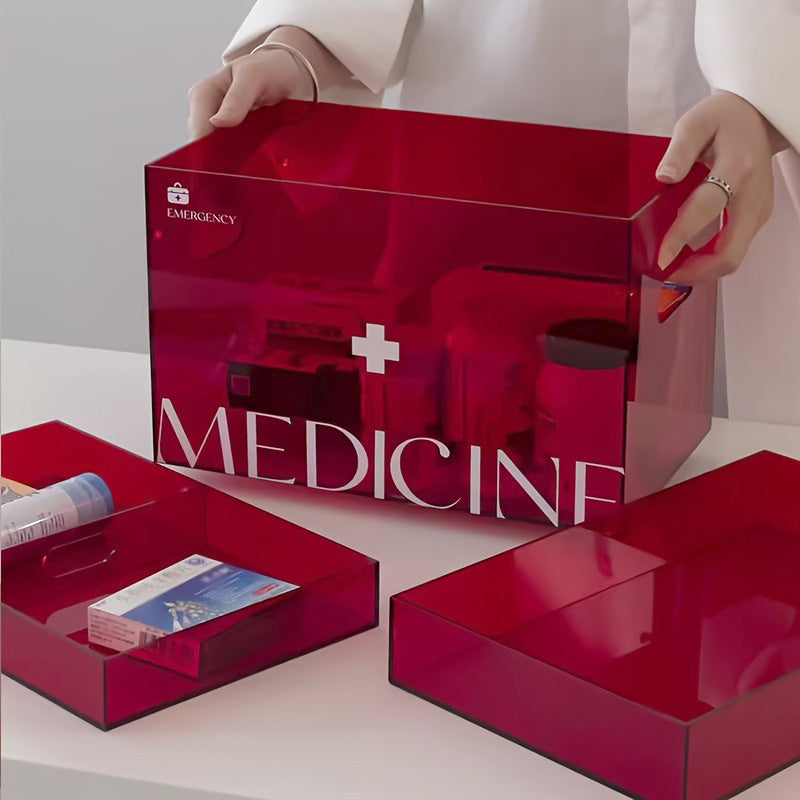 Acrylic family small medical kit, 2-layer grid with lid, medicine storage box, outdoor first aid supplies box,  bathroom medicine box