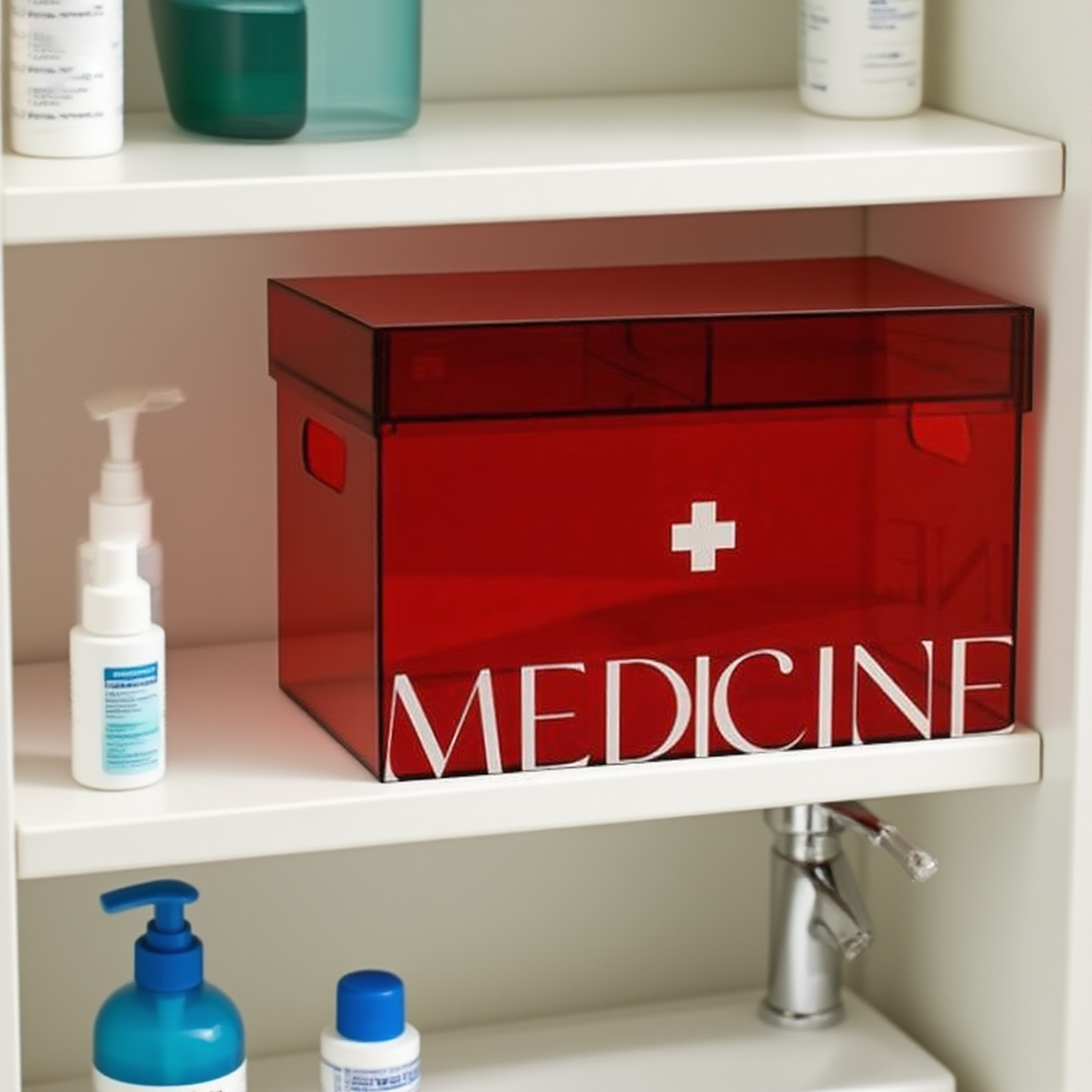 Acrylic family small medical kit, 2-layer grid with lid, medicine storage box, outdoor first aid supplies box,  bathroom medicine box