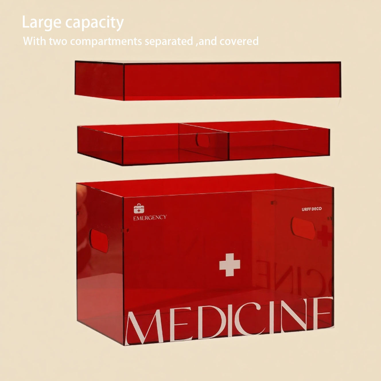 Acrylic family small medical kit, 2-layer grid with lid, medicine storage box, outdoor first aid supplies box,  bathroom medicine box