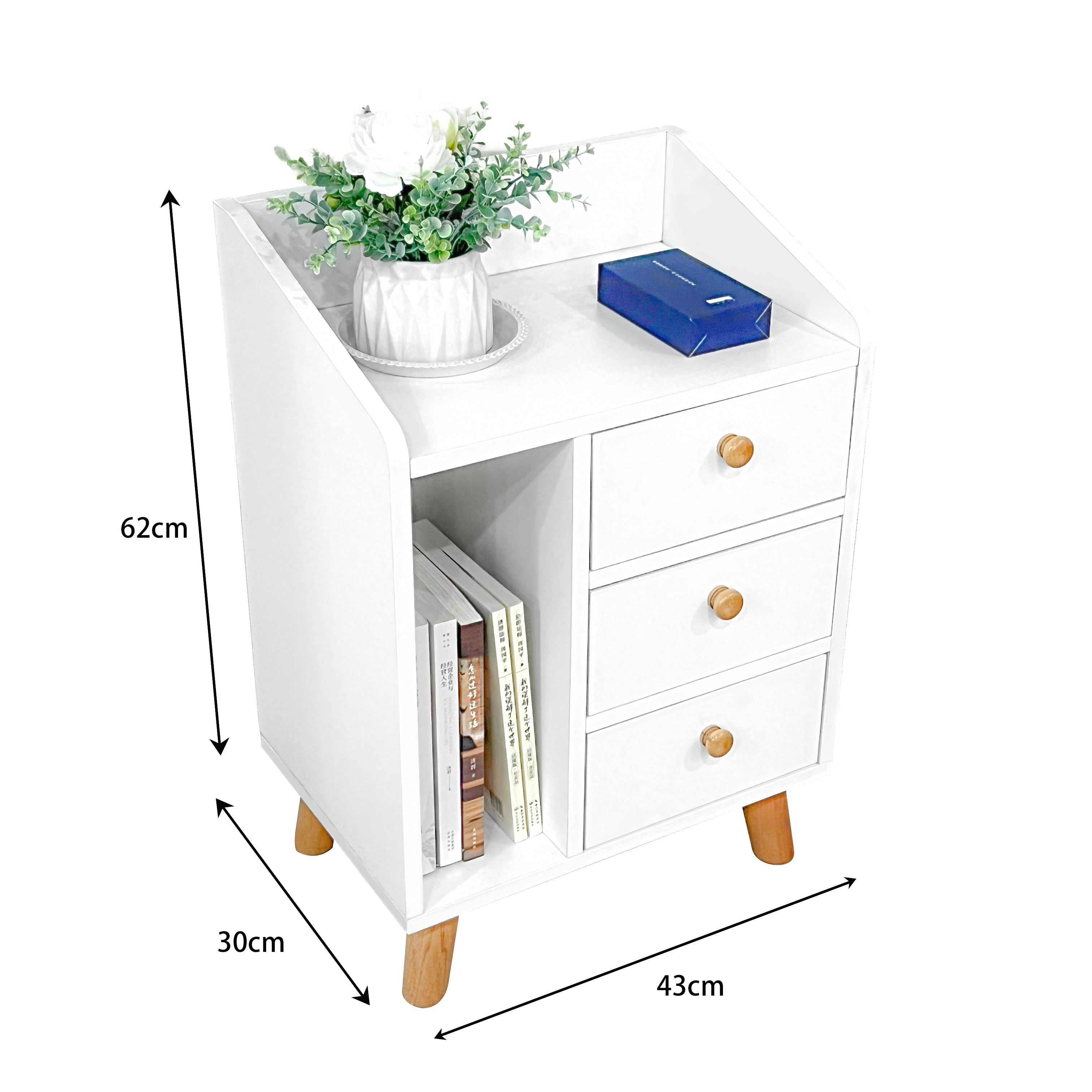 JUKEY Multi-Functional Bedside Table Simple Storage Rack – White 43*30*62cm