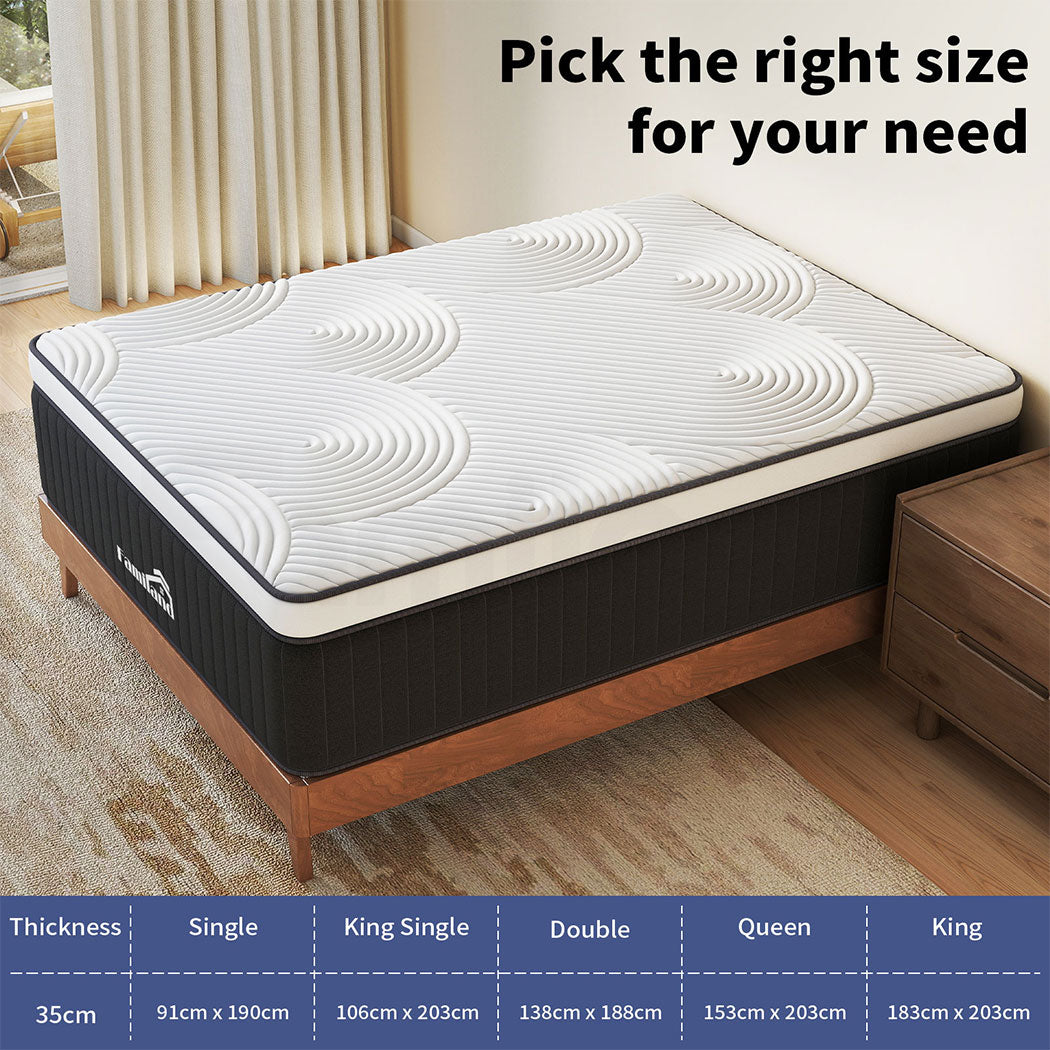 Familand Queen Double King Single Mattress Pocket Spring Memory Foam 35cm Grey