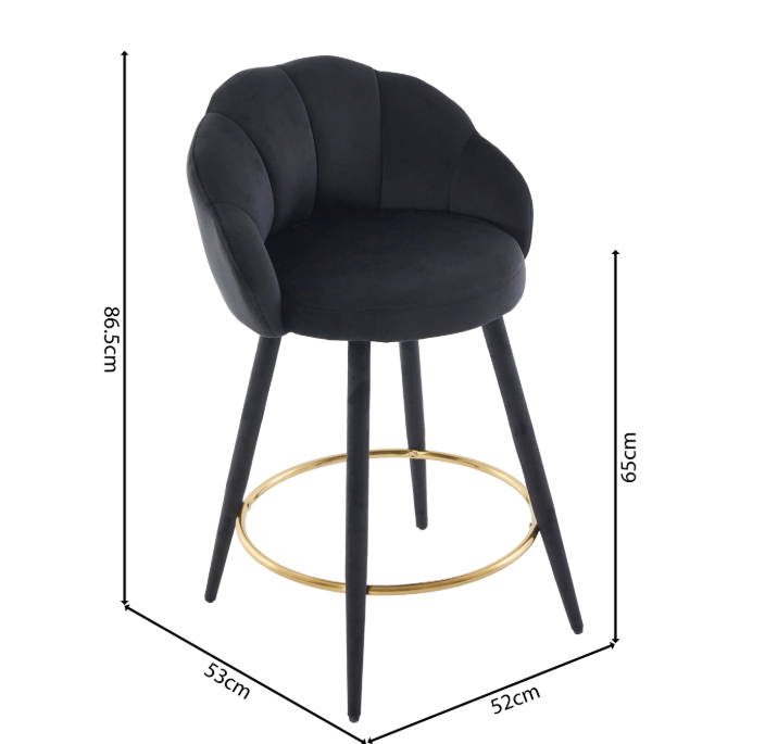 Velvet Upholstered Counter Barstools Set of 2, Modern Bar Stools with Petal Back & Golden Footrest