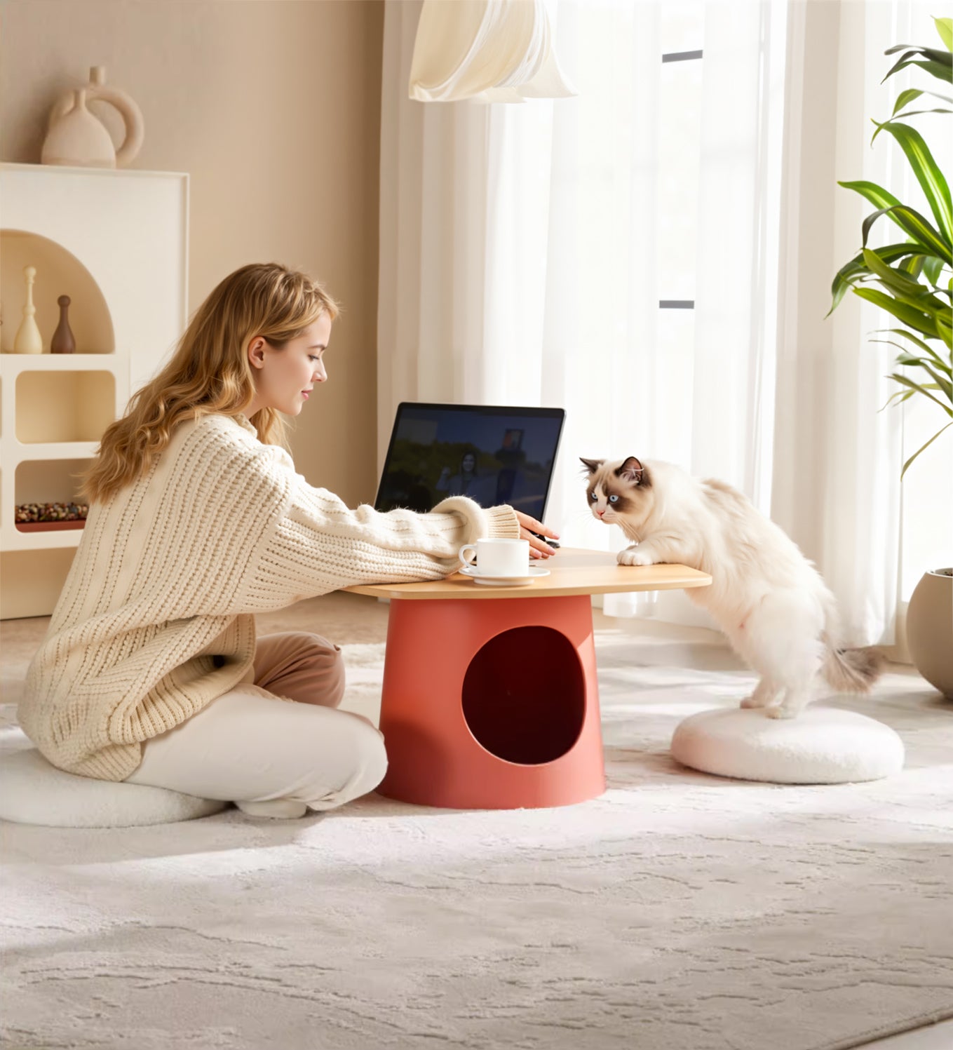 Multifunctional  Lava Cheese Table Side Table Coffee Table Pet Cabin Cat Tree Pet-Friendly Furniture Human-Pet Interactive Furniture
