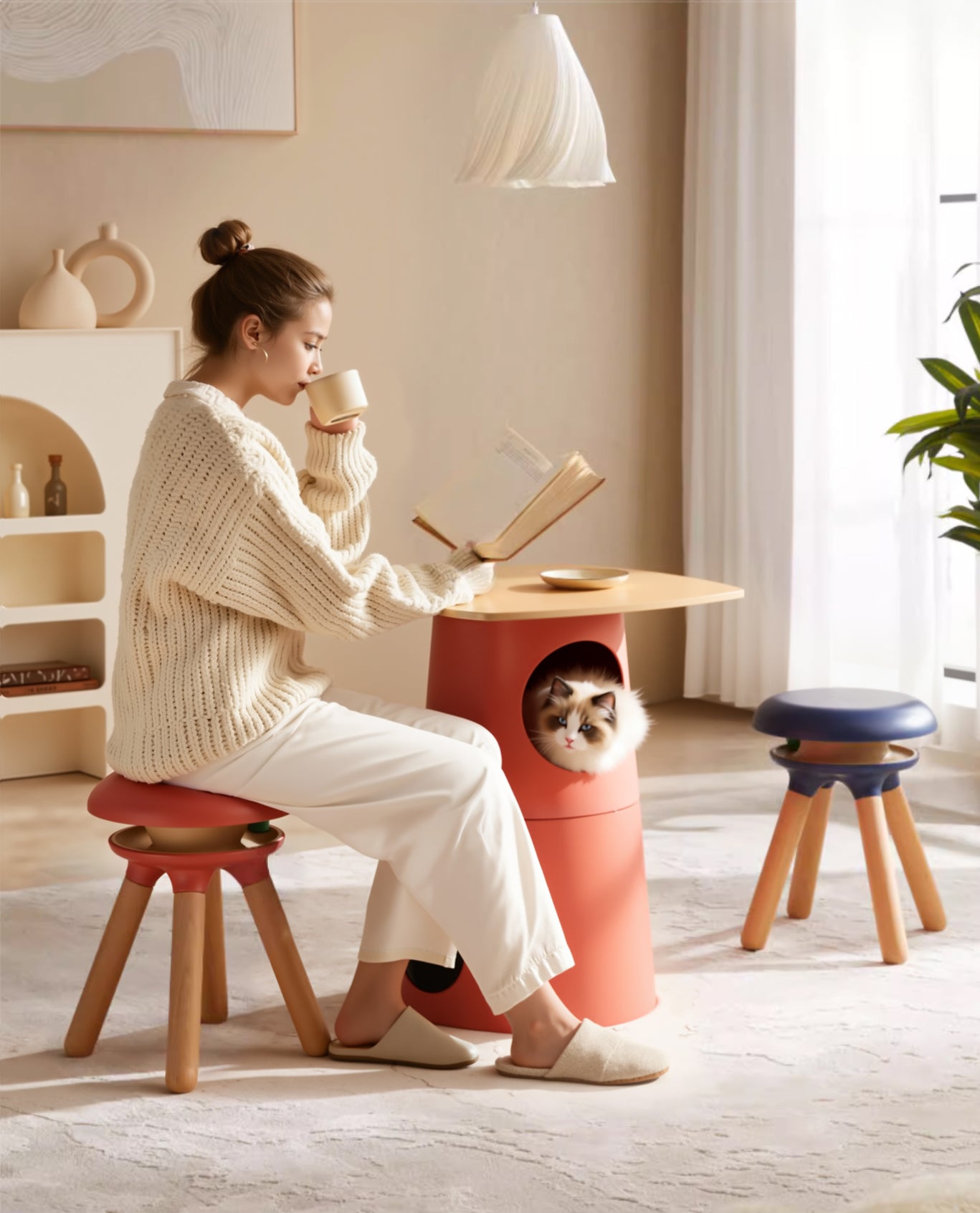 Multifunctional  Lava Cheese Table Side Table Coffee Table Pet Cabin Cat Tree Pet-Friendly Furniture Human-Pet Interactive Furniture
