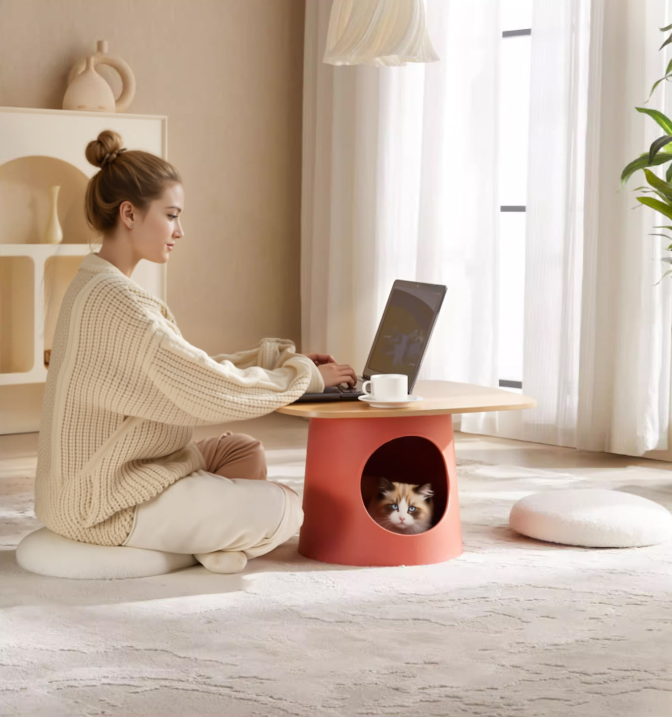 Multifunctional  Lava Cheese Table Side Table Coffee Table Pet Cabin Cat Tree Pet-Friendly Furniture Human-Pet Interactive Furniture