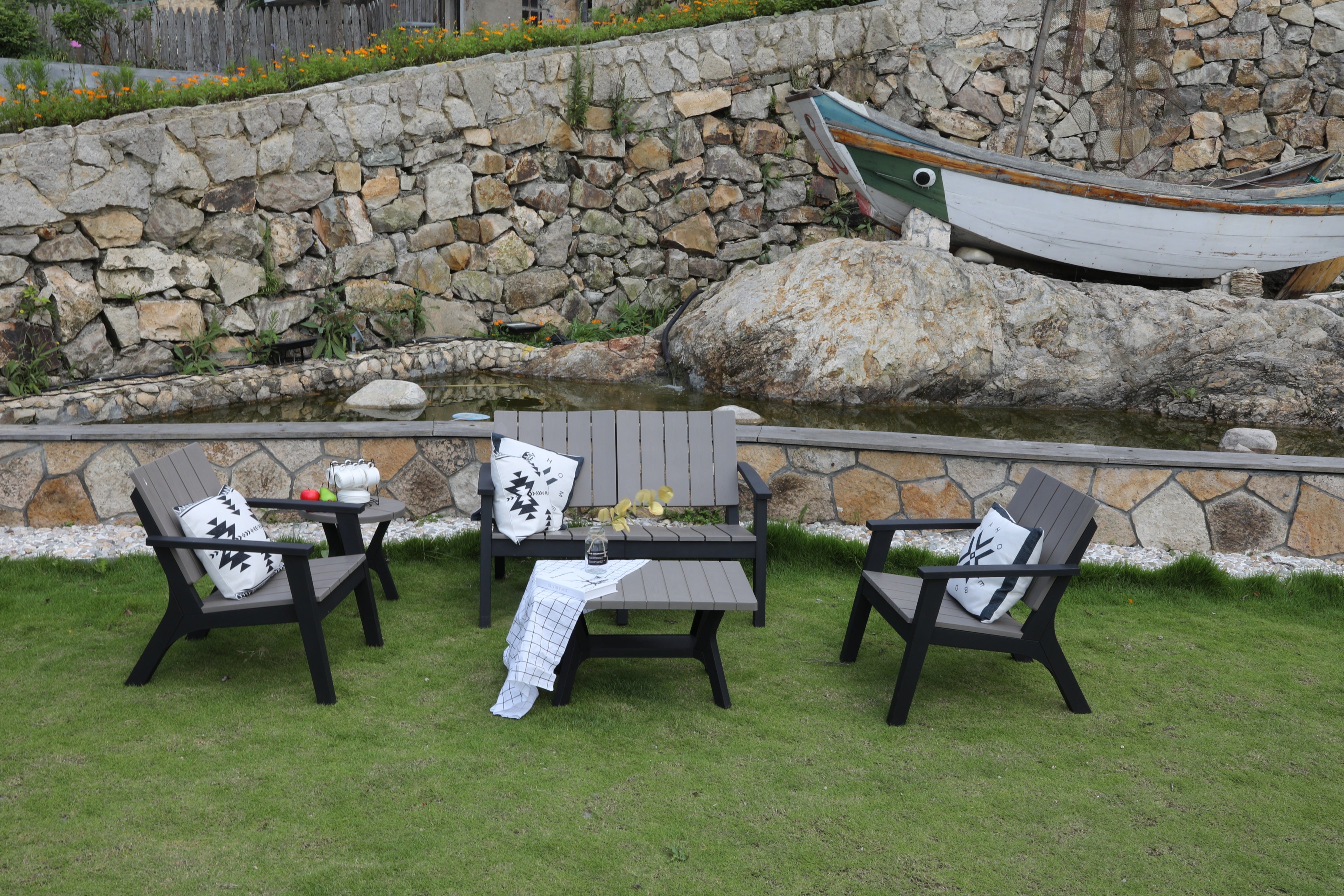 Outdoor Bondi Sofa Set with Two Single Chair + One Loveseat Sofa + One Table