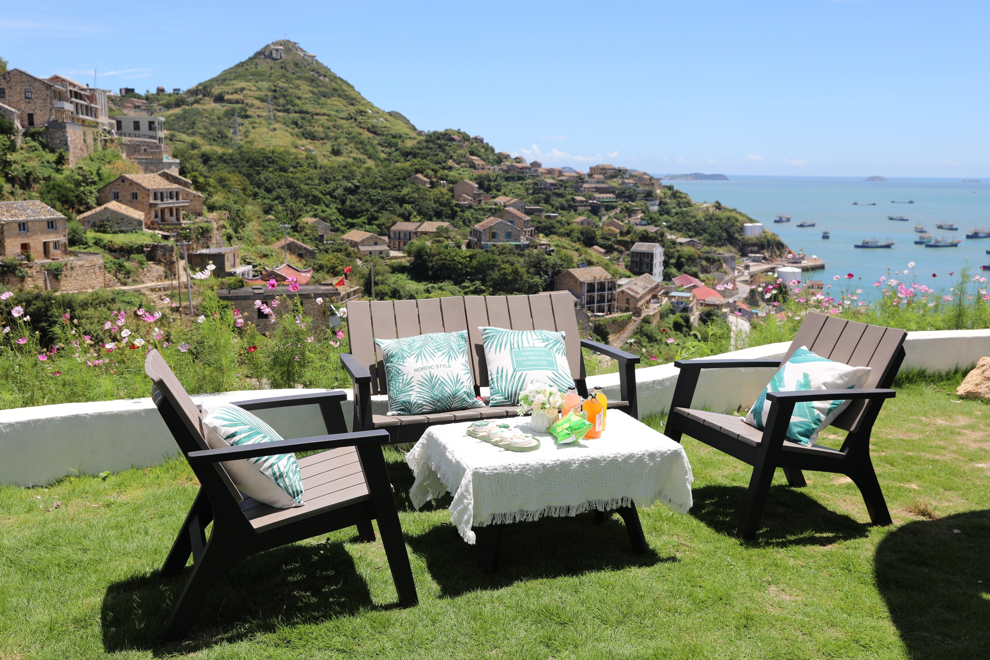 Outdoor Bondi Sofa Set with Two Single Chair + One Loveseat Sofa + One Table
