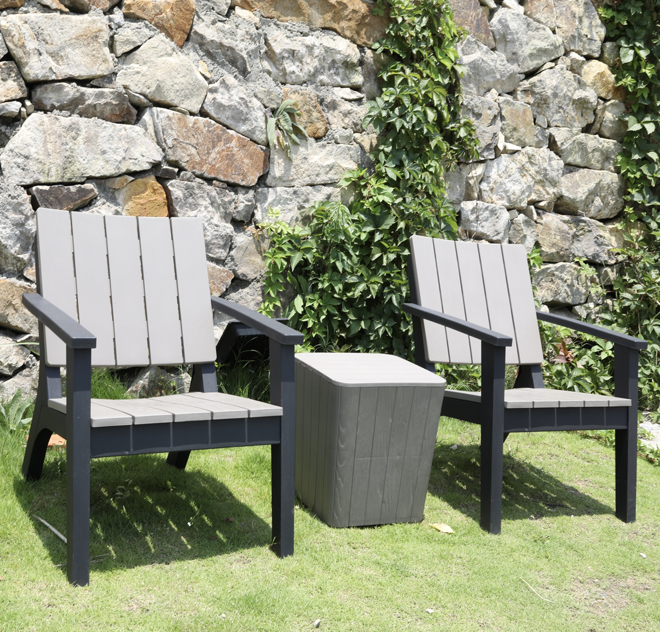 Outdoor Bondi Bistro Set with 2 Single Chairs + 1 Storage Table