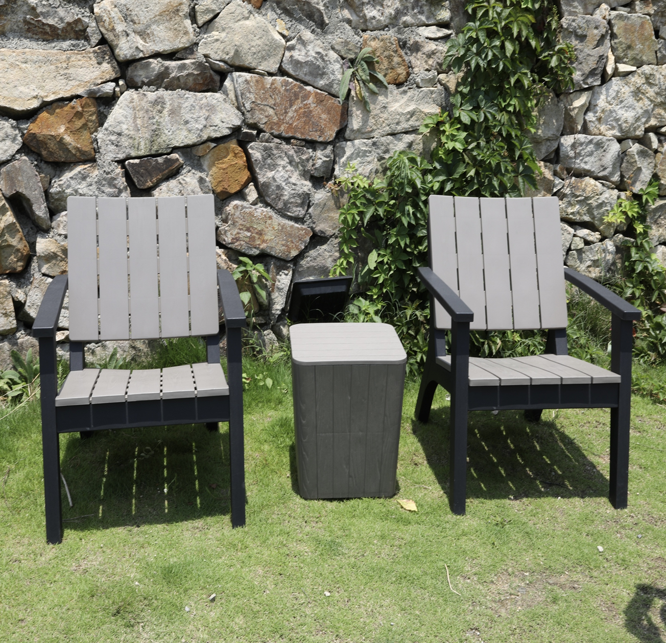 Outdoor Bondi Bistro Set with 2 Single Chairs + 1 Storage Table