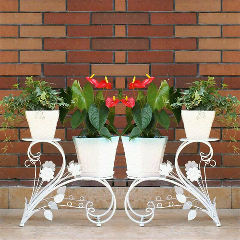 European Style 4-Pot Metal Plant Stand Flower Shelves