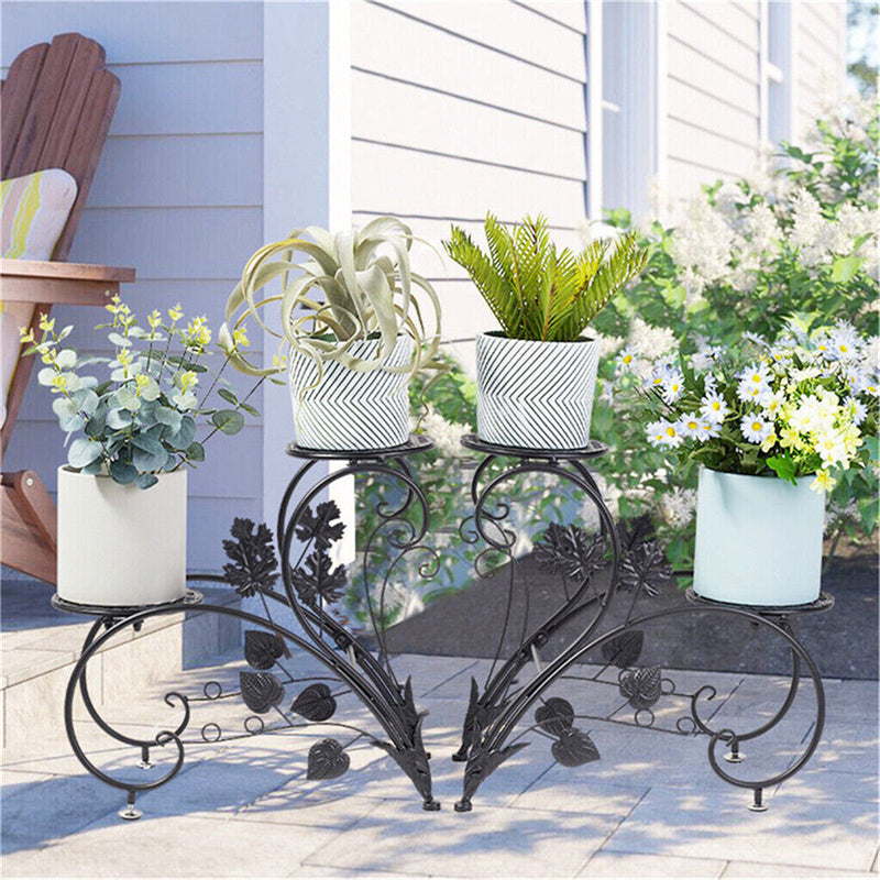 European Style 4-Pot Metal Plant Stand Flower Shelves