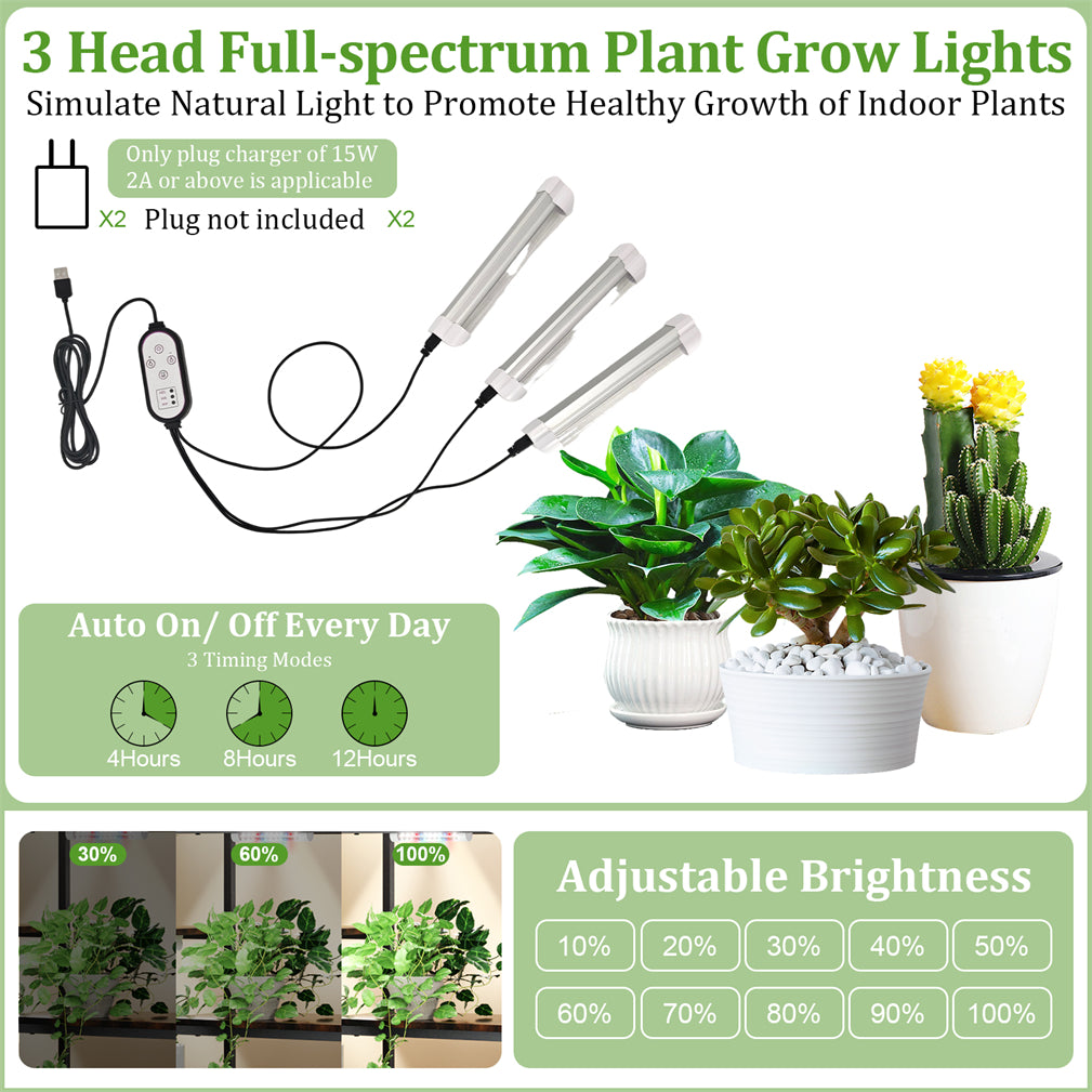 Vintage 2pcs Wood & Metal Heart-Shape Plant Flower Shelf Stand with Grow Lights