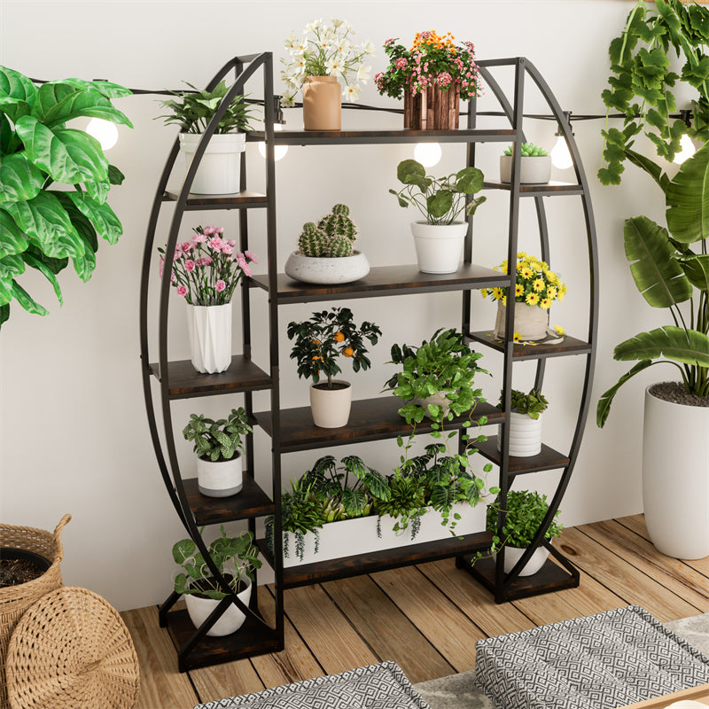 8 Tier Half-Moon Shaped Plant Stand 20 Pots Large Flower Pots Rack Living Room Bookshelf