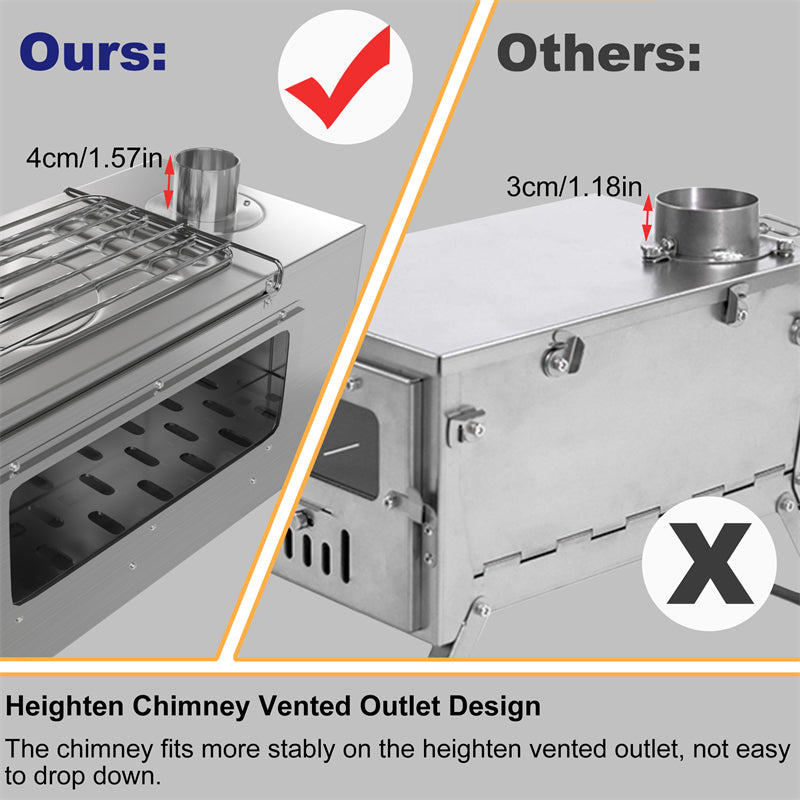 Stainless Steel Large Portable Camping Wood Stove Hot Tent Stove w/ Chimney Pipe
