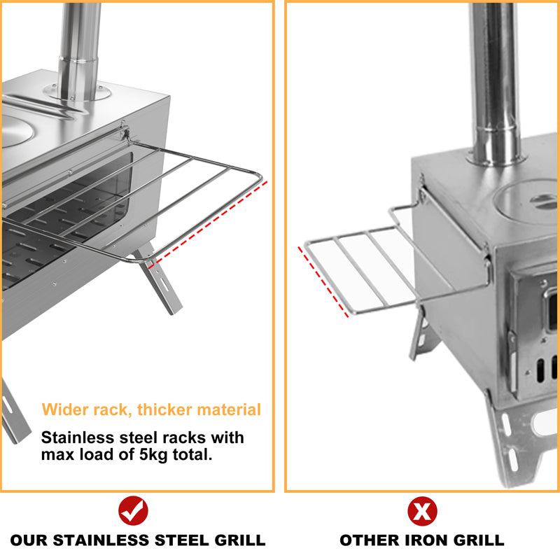 Stainless Steel Large Portable Camping Wood Stove Hot Tent Stove w/ Chimney Pipe
