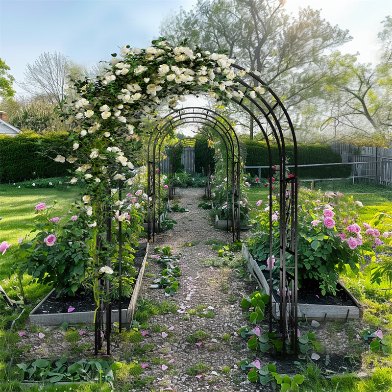 Rust-proof Double-Column Thicken Iron Garden Arch Trellis Vine Flowers Frame Stand w/ 8 Prong