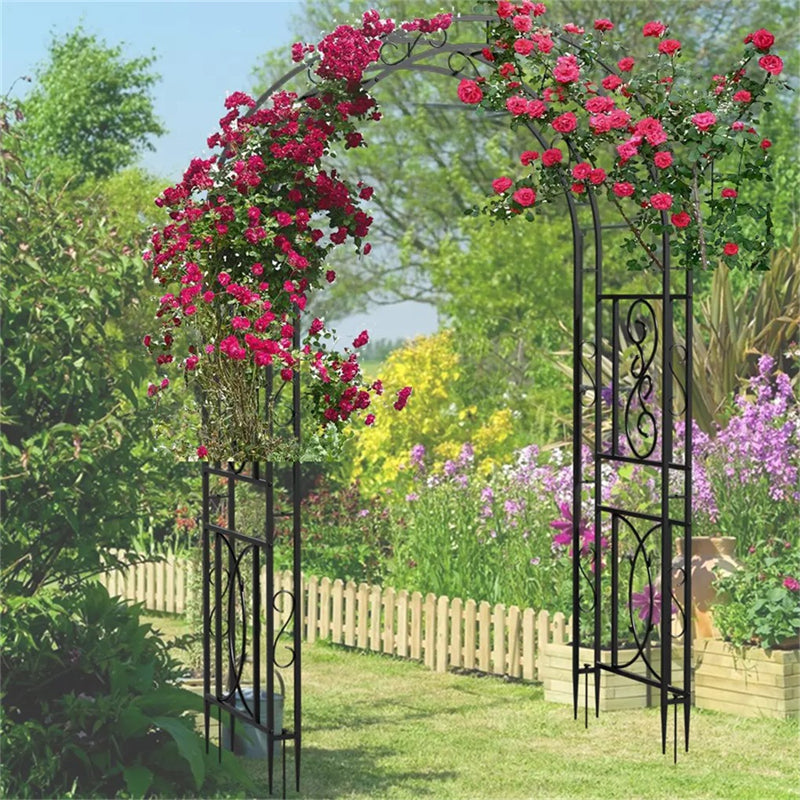 Rust-proof Double-Column Thicken Iron Garden Arch Trellis Vine Flowers Frame Stand w/ 8 Prong