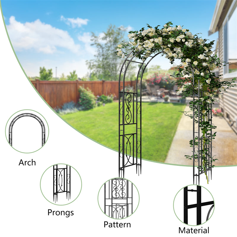 Rust-proof Double-Column Thicken Iron Garden Arch Trellis Vine Flowers Frame Stand w/ 8 Prong