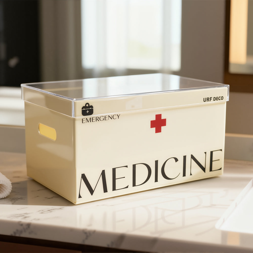 Acrylic family small medical kit, 2-layer grid with lid, medicine storage box, outdoor first aid supplies box,  bathroom medicine box