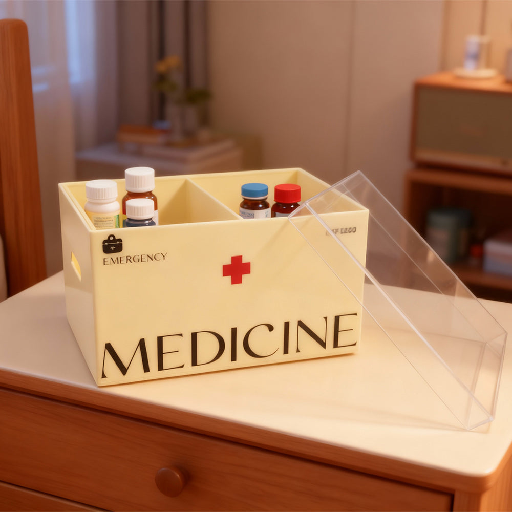 Acrylic family small medical kit, 2-layer grid with lid, medicine storage box, outdoor first aid supplies box,  bathroom medicine box