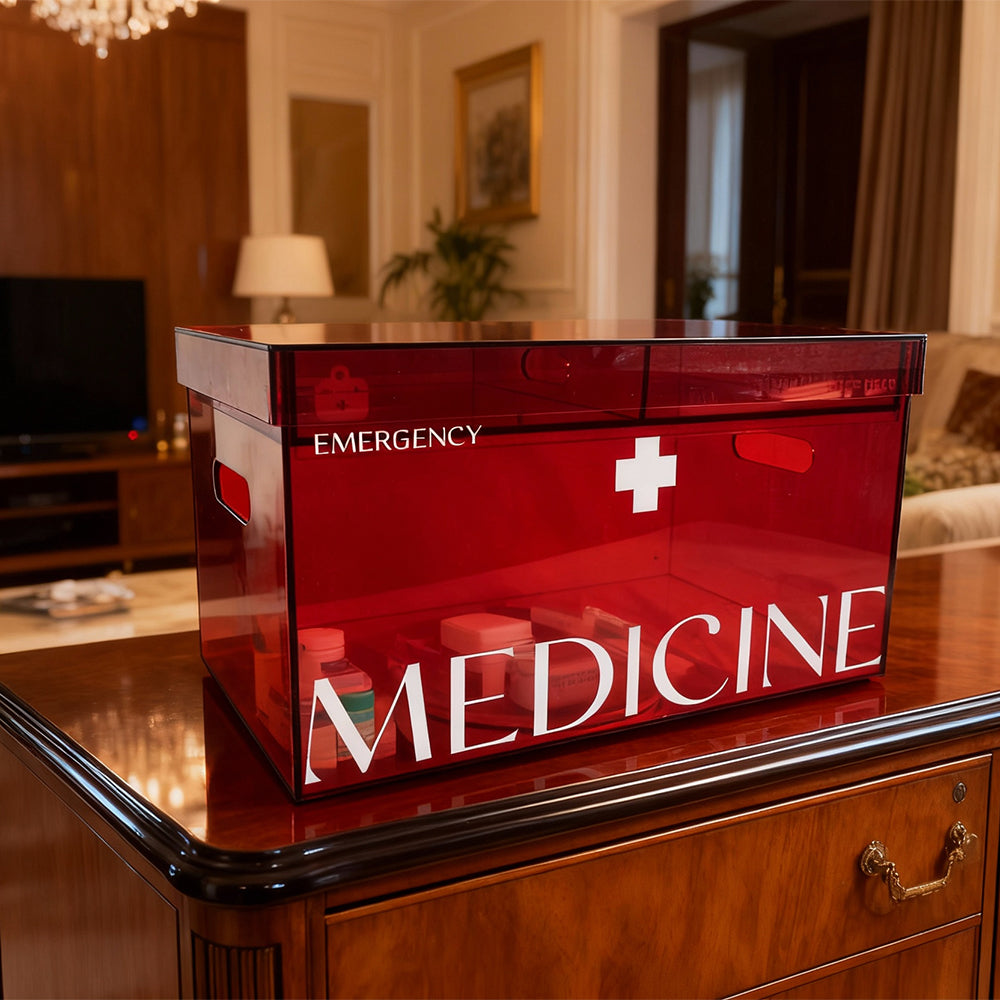Acrylic family small medical kit, 2-layer grid with lid, medicine storage box, outdoor first aid supplies box,  bathroom medicine box