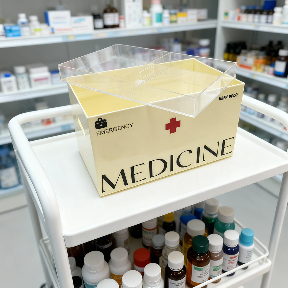 Acrylic family small medical kit, 2-layer grid with lid, medicine storage box, outdoor first aid supplies box,  bathroom medicine box