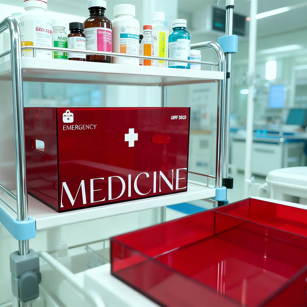 Acrylic family small medical kit, 2-layer grid with lid, medicine storage box, outdoor first aid supplies box,  bathroom medicine box