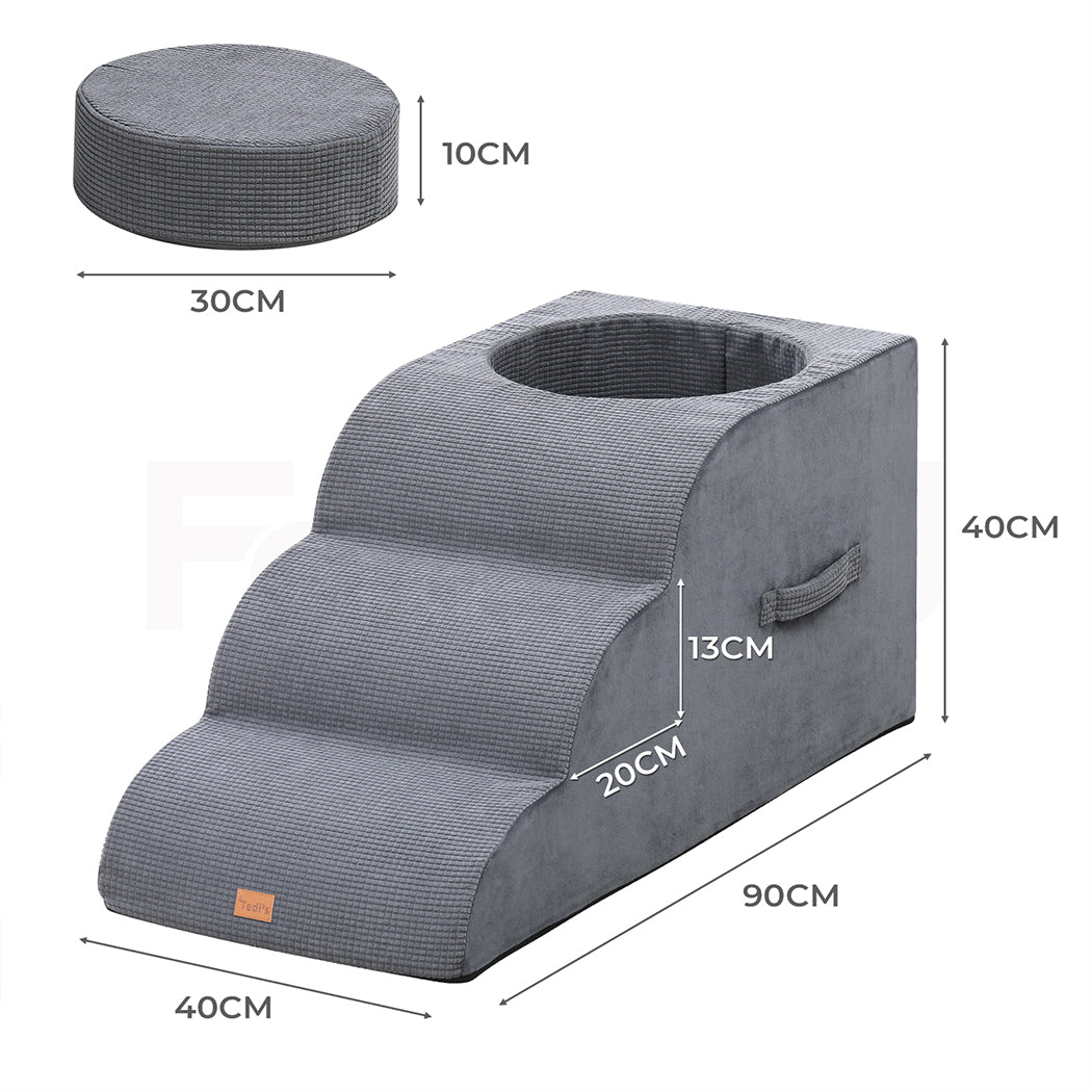 Tedi's 3 Steps Dog Stairs with Nesting Bed Ramp for Bed Couch Sofa