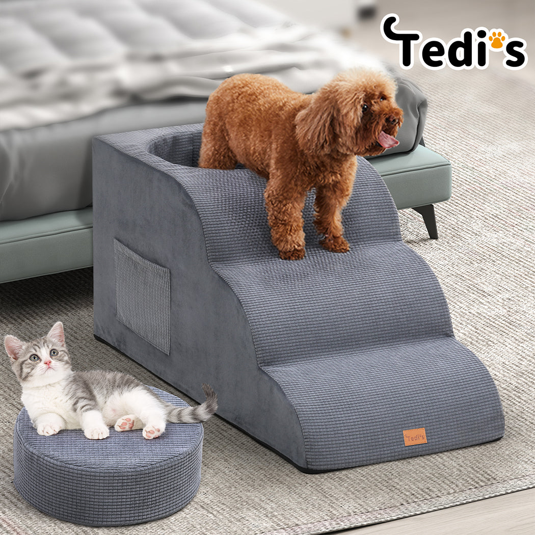 Tedi's 3 Steps Dog Stairs with Nesting Bed Ramp for Bed Couch Sofa