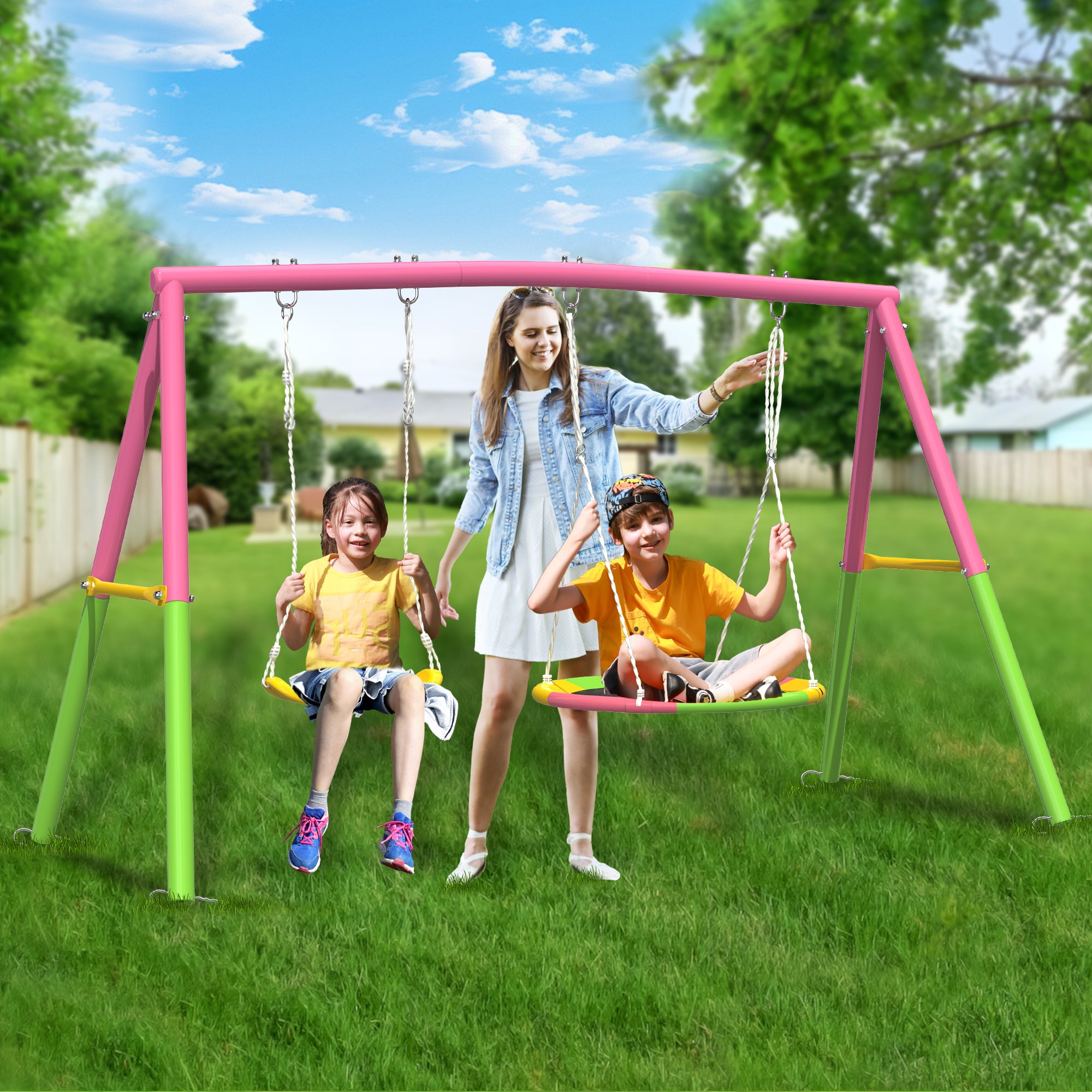 Swing Set for Backyard with Stand, Swing Heavy Duty  Metal Outdoor Swing Stand