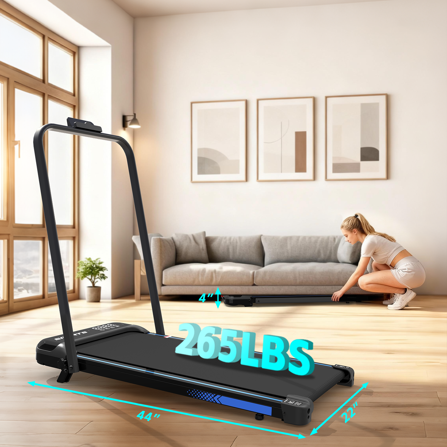 3 in 1 Under Desk Treadmill with Incline,Foldable Treadmills for Home, Walking Pad with Handle Bar for Walking and Jogging, with Remote Control & LED Display (Blue)