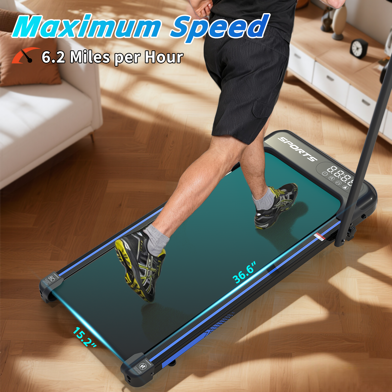3 in 1 Under Desk Treadmill with Incline,Foldable Treadmills for Home, Walking Pad with Handle Bar for Walking and Jogging, with Remote Control & LED Display (Blue)