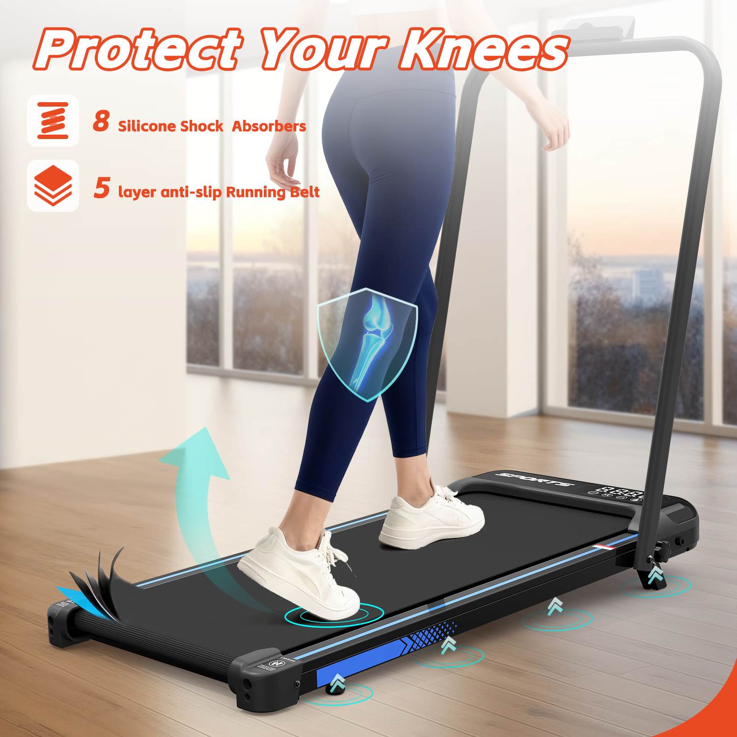 3 in 1 Under Desk Treadmill with Incline,Foldable Treadmills for Home, Walking Pad with Handle Bar for Walking and Jogging, with Remote Control & LED Display (Blue)