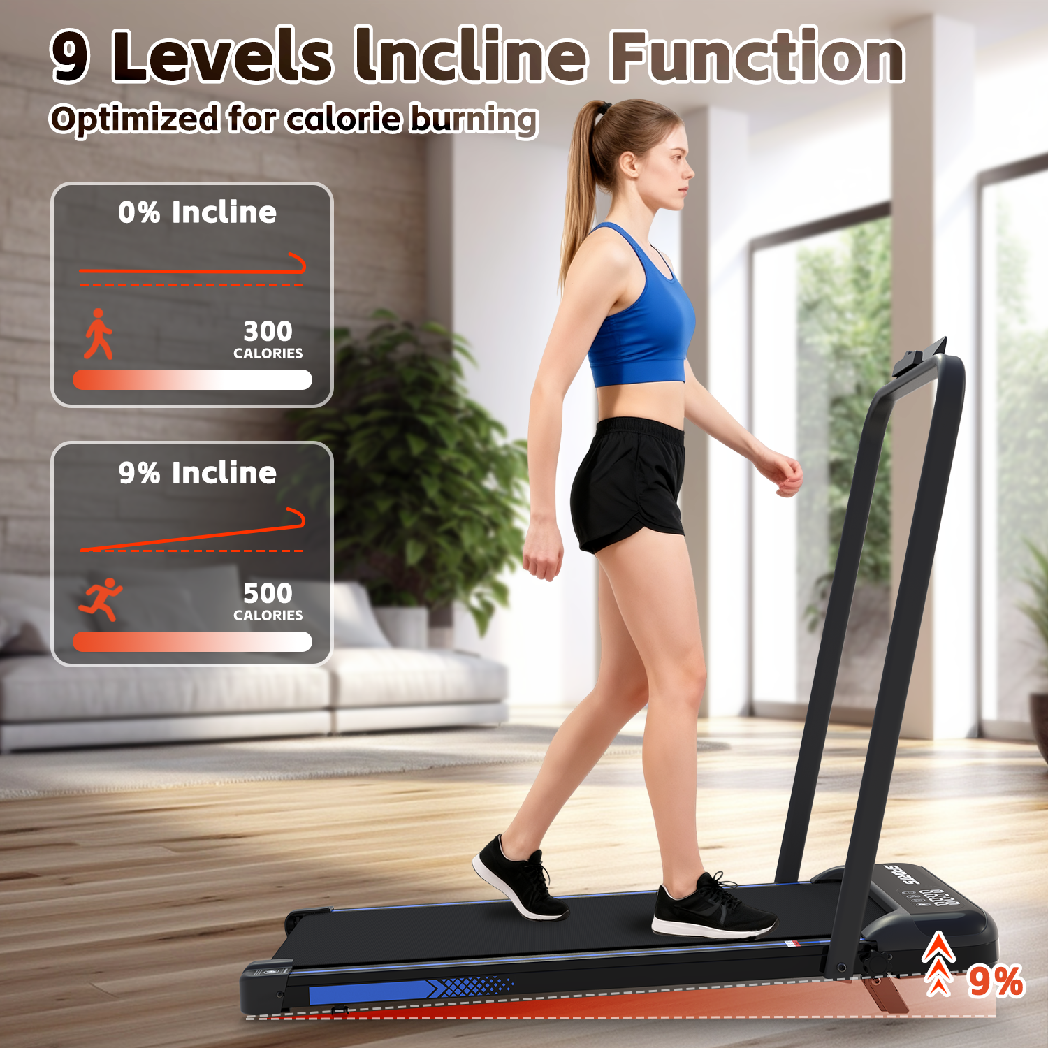 3 in 1 Under Desk Treadmill with Incline,Foldable Treadmills for Home, Walking Pad with Handle Bar for Walking and Jogging, with Remote Control & LED Display (Blue)