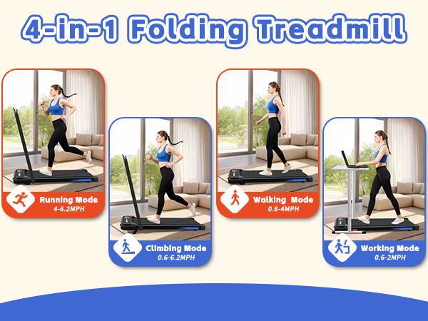3 in 1 Under Desk Treadmill with Incline,Foldable Treadmills for Home, Walking Pad with Handle Bar for Walking and Jogging, with Remote Control & LED Display (Blue)