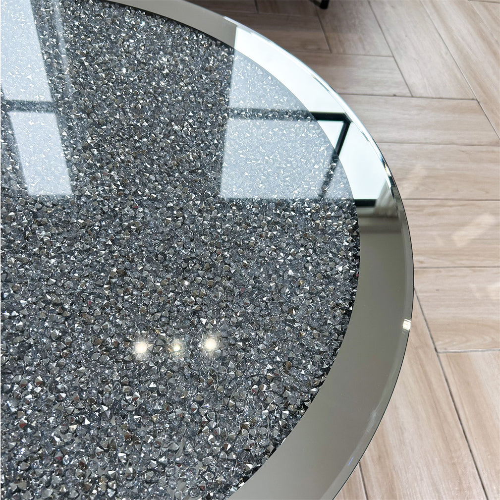 80cm Large Round Mirrored Coffee Center Table Bling Crushed Diamond Tabletop AU