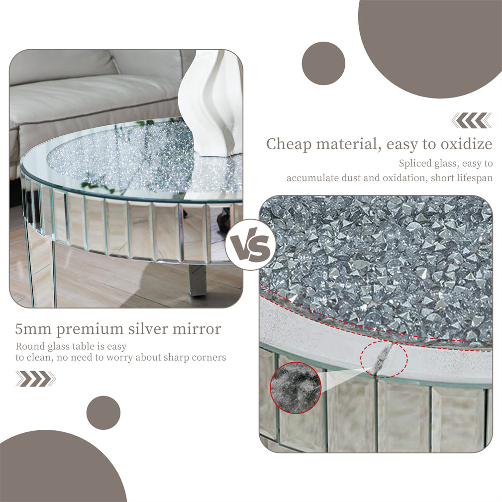 80cm Large Round Mirrored Coffee Center Table Bling Crushed Diamond Tabletop AU